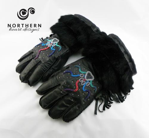 gauntlets, gauntlet gloves, leather gloves, winter gloves, leather, fur, beading