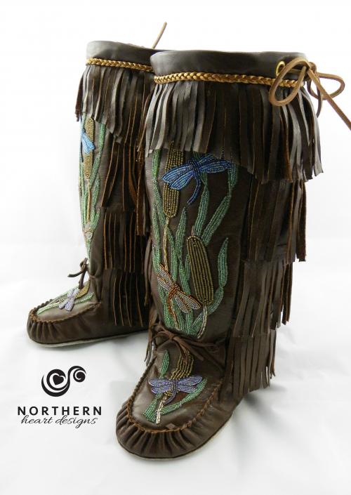 mukluks, beaded mukluks, fringed mukluks, leather fringe boots