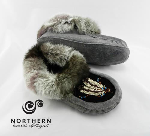 moccasins, slippers, beading, suede, leather, fur