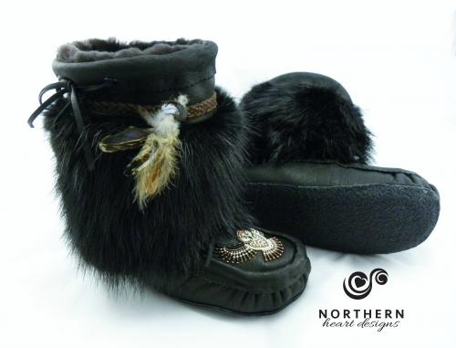 mukluks, beaded mukluks, mid-calf mukluks, leather, fur, beading, handmade