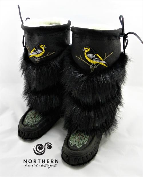 mukluks, beaded mukluks, leather fur mukluks, tiered fur mukluks