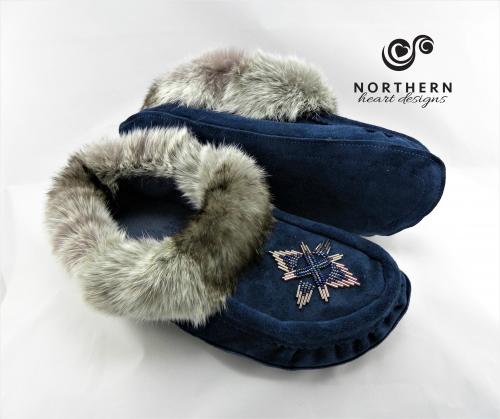 moccasins, beading, leather, suede, fur, slippers