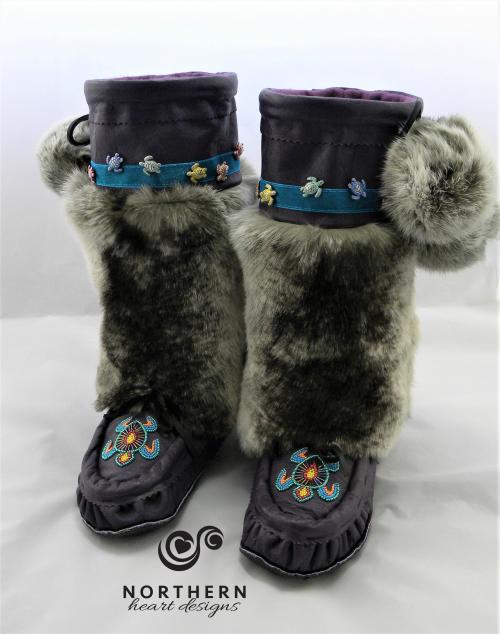 kids mukluks, leather, fur, beading, handmade mukluks