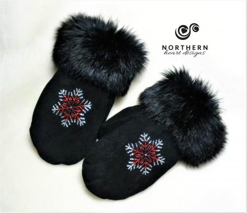 leather mitts, beaded mitts, leather, fur