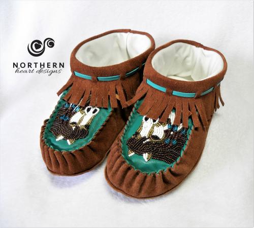 moccasins, leather, suede, fringed, beaded, slippers