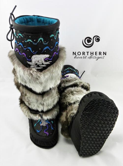 mukluks, beaded mukluks, leather fur mukluks, tiered fur mukluks