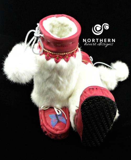 kids mukluks, leather, fur, beading, handmade mukluks