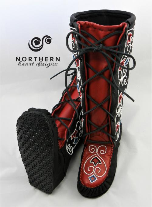 mukluks, laced mukluks, trapper mukluks, beaded mukluks, mi'kmaq beading