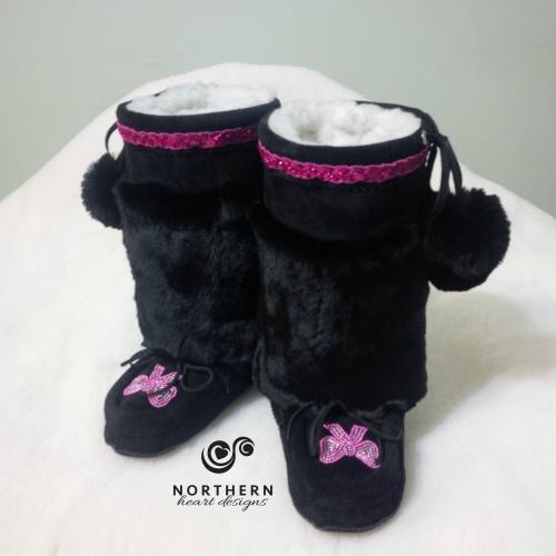 kids mukluks, leather, fur, beading