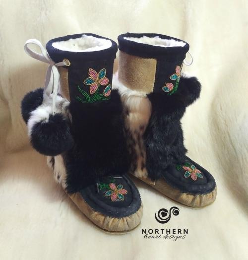 kids mukluks, leather, fur, beading