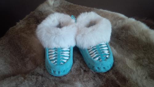 moccasins, slippers, leather weave, leather, fur