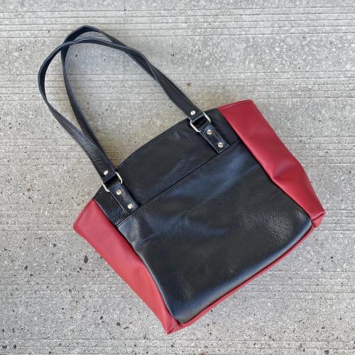 Red and black Leather Shoulder Bag with red Sealskin Accent