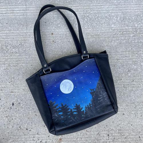 Full Moon Leather Shoulder Bag with Crystal Beaded Stars