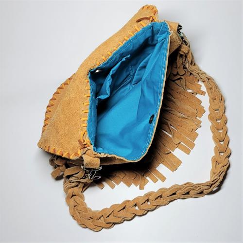 Beaded Fringed Leather Bag - Large