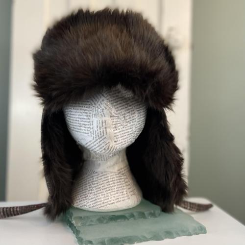 Wool Plaid and Faux Fur Trapper Hat - Large