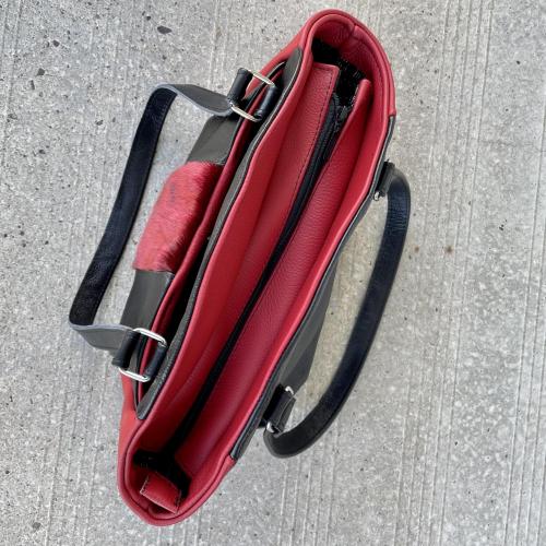 Red and black Leather Shoulder Bag with red Sealskin Accent