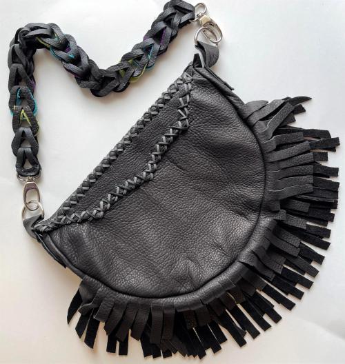 Beaded Fringed Leather Bag - Large