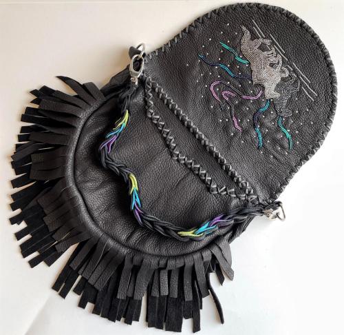 Beaded Fringed Leather Bag - Large