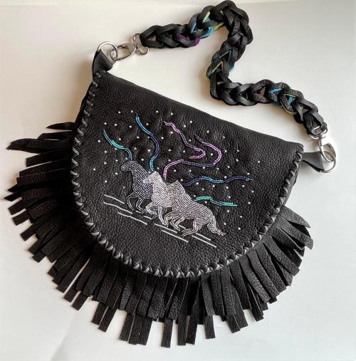 Beaded Fringed Leather Bag - Large