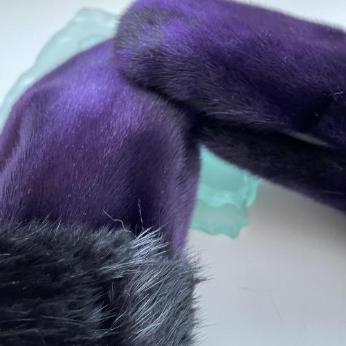 Royal Purple Seal Skin and Black Beaver Fur trimmed mitts - Size Medium