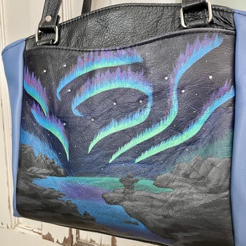 Two-tone Northern Lights Leather Shoulder Bag with Crystal beaded accents