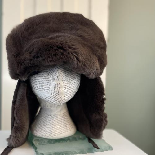 Rabbit Fur Trapper Hat with Forest Scene Embroidery - Large 