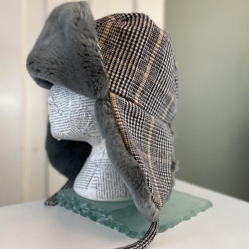 Plaid and Rex Rabbit Trapper Hat - Medium