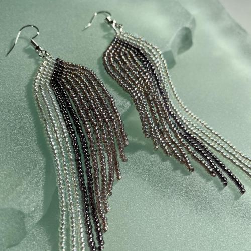 Frosted Purple beaded earrings with fringes