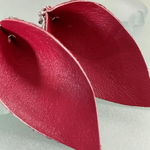 Red leather petal earrings