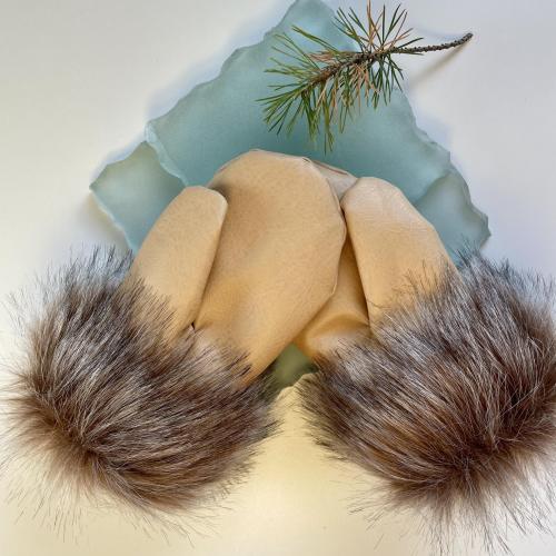 Vegan Embroidered Mitts with Faux Fur - Size Small 