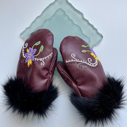 Vegan Metis Flower Beaded Mitts - Size Medium