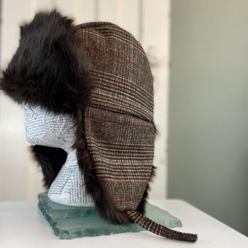 Wool Plaid and Faux Fur Trapper Hat - Large