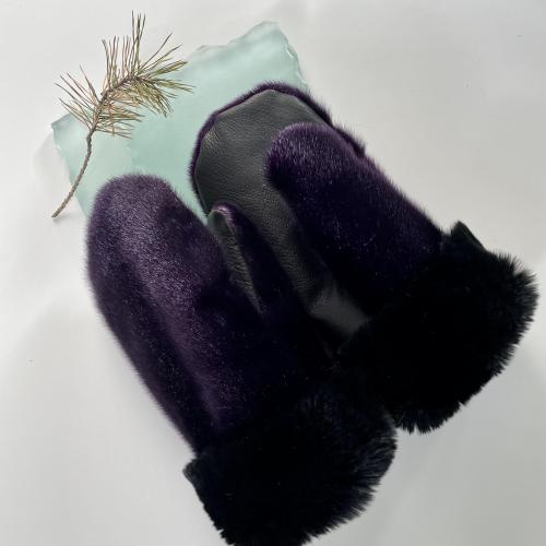 Size large - purple seal skin and rabbit trimmed mitts