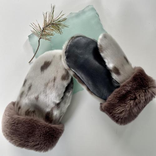 Size medium  - seal skin and rabbit trimmed mitts