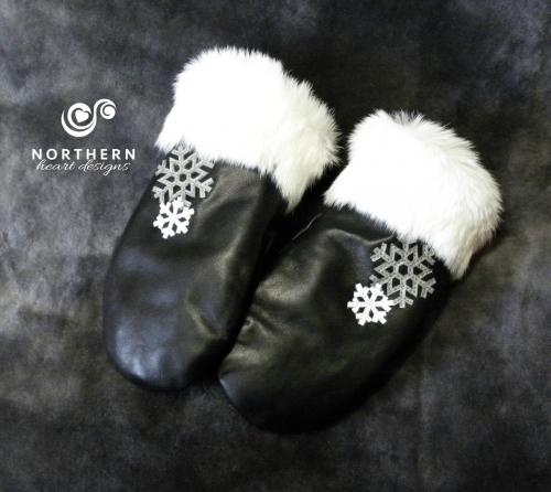 Mitts with Leather Appliqué, Weave or Embroidery 