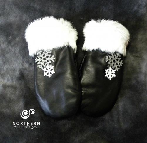 Mitts with Leather Appliqué, Weave or Embroidery 