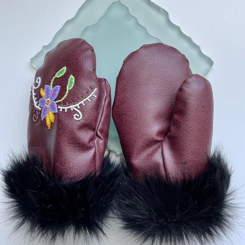 Vegan Metis Flower Beaded Mitts - Size Medium