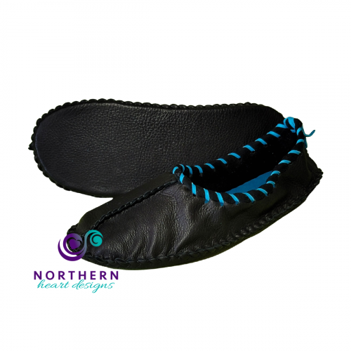 Black and Teal Deerskin Ballet-Style Flats, Ladies size 10.5