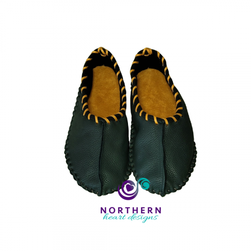 Hunter Green and Gold Deerskin Ballet-Style Flats, Ladies size 7