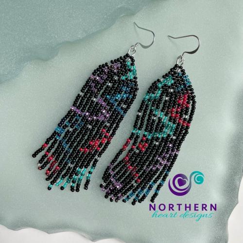 Signature Northern Lights design beaded fringe earrings - custom made