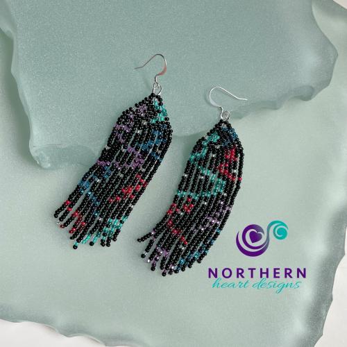 Signature Northern Lights design beaded fringe earrings - custom made