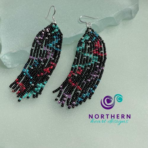 Signature Northern Lights design beaded fringe earrings - custom made