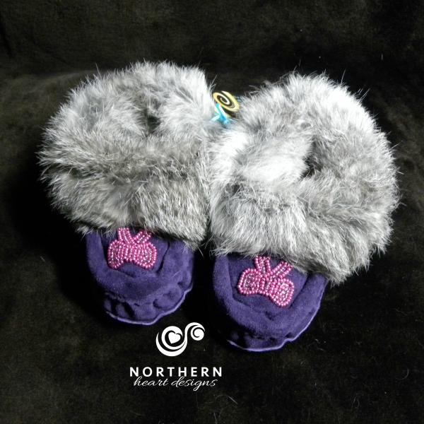 kids moccasins, leather, fur, beading