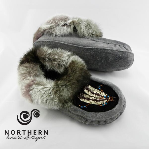 moccasins, slippers, beading, suede, leather, fur