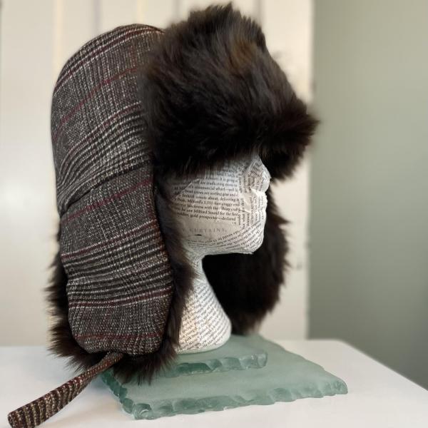 Wool Plaid and Faux Fur Trapper Hat - Large