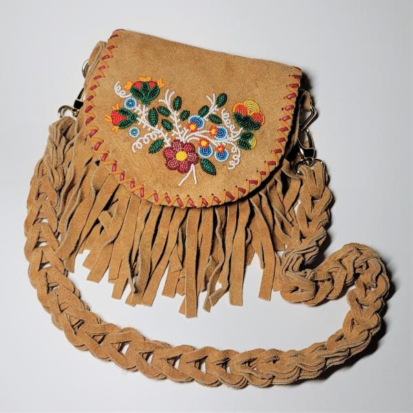 Beaded Fringed Leather Bag - Small