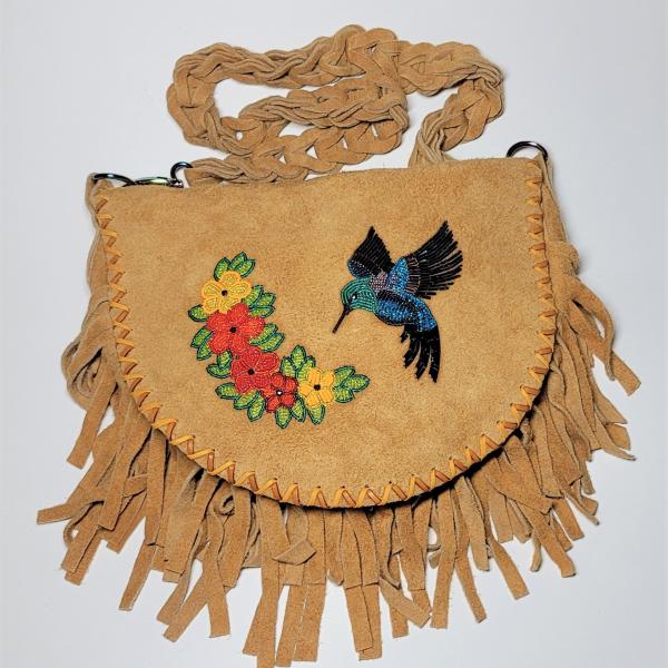 Beaded Fringed Leather Bag - Large