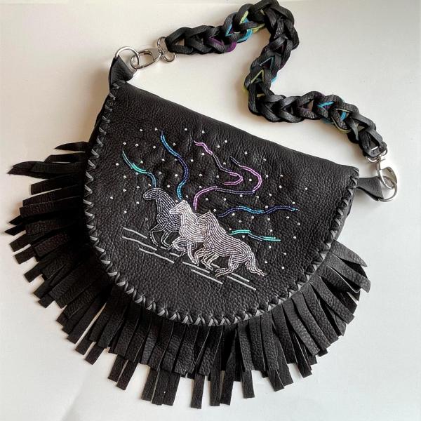 Beaded Fringed Leather Bag - Large