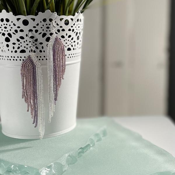 Frosted Purple beaded earrings with fringes