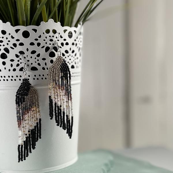 “Gold confetti” brick stitch and fringe  beaded earrings 